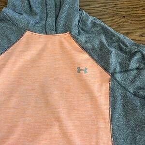 Under Armour ColdGear Running Pullover Hoodie Thick Long Sleeve Orange Gray-L